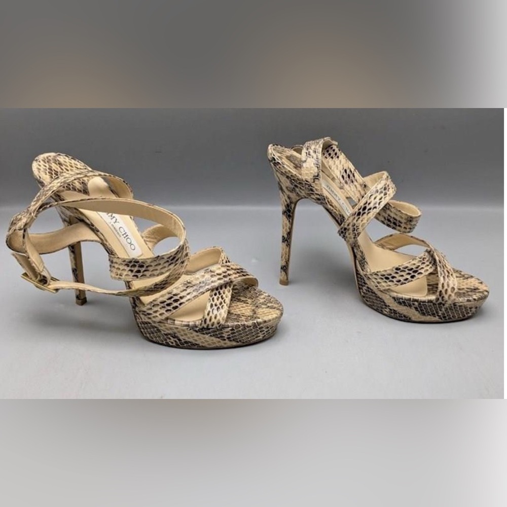 Jimmy Choo, 8.5 (EU 39) Snake Embossed Leather Strappy Heels, w/ COA - Picture 7 of 15